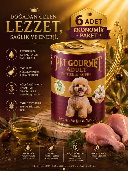 Pet Gourmet Premium Adult Zeytinyağlı Tavuklu Yetişkin Köpek Yaş Maması 400 g (6'lı Ekonomik Paket)
