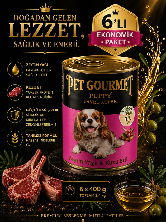 Pet Gourmet Premium Puppy Zeytinyağlı Kuzu Etli Yavru Köpek Yaş Maması 400 g ( 6'lı Ekonomik Paket )