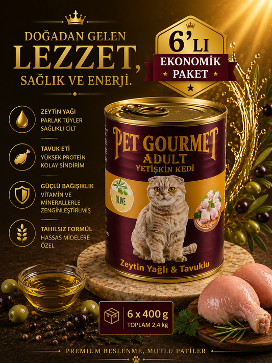 Pet Gourmet Premium Adult Zeytinyağlı Tavuklu Yetişkin Kedi Yaş Maması 400gr ( 6'lı Ekonomik Paket)