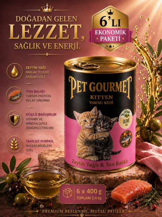 Pet Gourmet Premium Zeytinyağlı Ton Balıklı Yavru Kedi Yaş Maması 400gr ( 6'lı Ekonomik Paket)