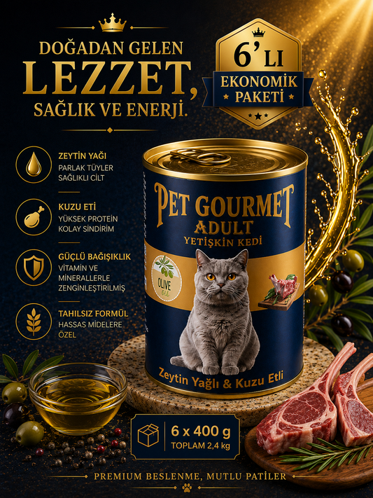 Pet Gourmet Premium Zeytinyağlı Kuzu Etli Yetişkin Kedi Yaş Maması 400gr ( 6'lı Ekonomik Paket)